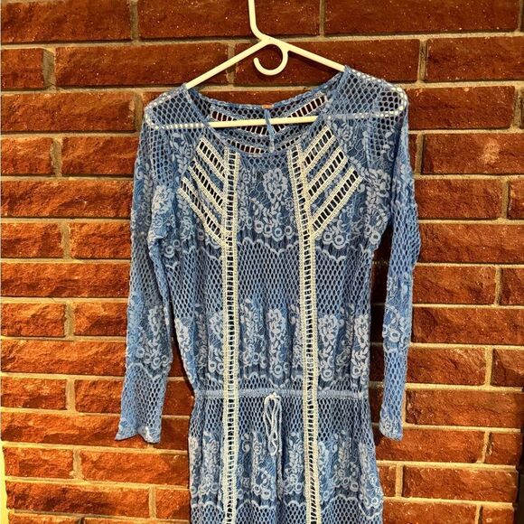 Free People Blue Long Sleeve Lace Sheath Cover-Up - Picture 2 of 10